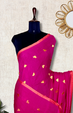 Load image into Gallery viewer, Handcrafted Cotton Saree - Cerise  Pink  + Poppy Orange
