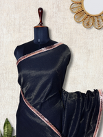 Load image into Gallery viewer, Handwoven Cotton Saree -  Pearl Black + Gold
