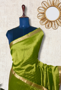 Handwoven Mangalgiri Silk Cotton Saree - Trendy Green + Gold