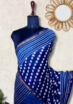 Load image into Gallery viewer, Handblock Printed Silk Cotton Saree -  Deep Sapphire Blue + Merino White
