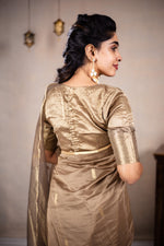 Load image into Gallery viewer, Leela - Handwoven silk cotton saree - Frosted Almond + Gold
