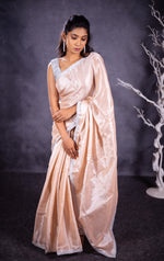 Load image into Gallery viewer, Madhi Handwoven Tissue Saree - Light Peach + Silver
