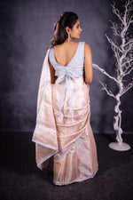 Load image into Gallery viewer, Madhi Handwoven Tissue Saree - Light Peach + Silver
