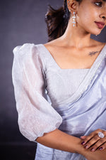 Load image into Gallery viewer, Madhi Handwoven Tissue Saree - Ice Blue + Silver
