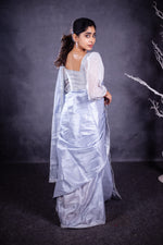 Load image into Gallery viewer, Madhi Handwoven Tissue Saree - Ice Blue + Silver
