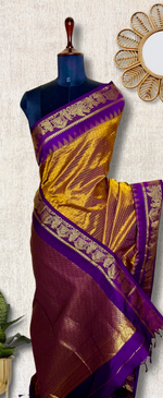 Load image into Gallery viewer, Silk Cotton Saree - Marigold + Violet Eggplant
