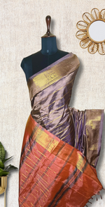 Load image into Gallery viewer, Handwoven Art Silk Saree -  Dusty Gray +  Outrageous Orange
