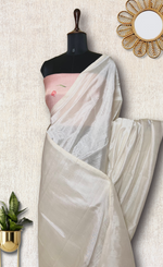 Load image into Gallery viewer, Handwoven silk cotton saree - Ivory + Silk Peach Tissue
