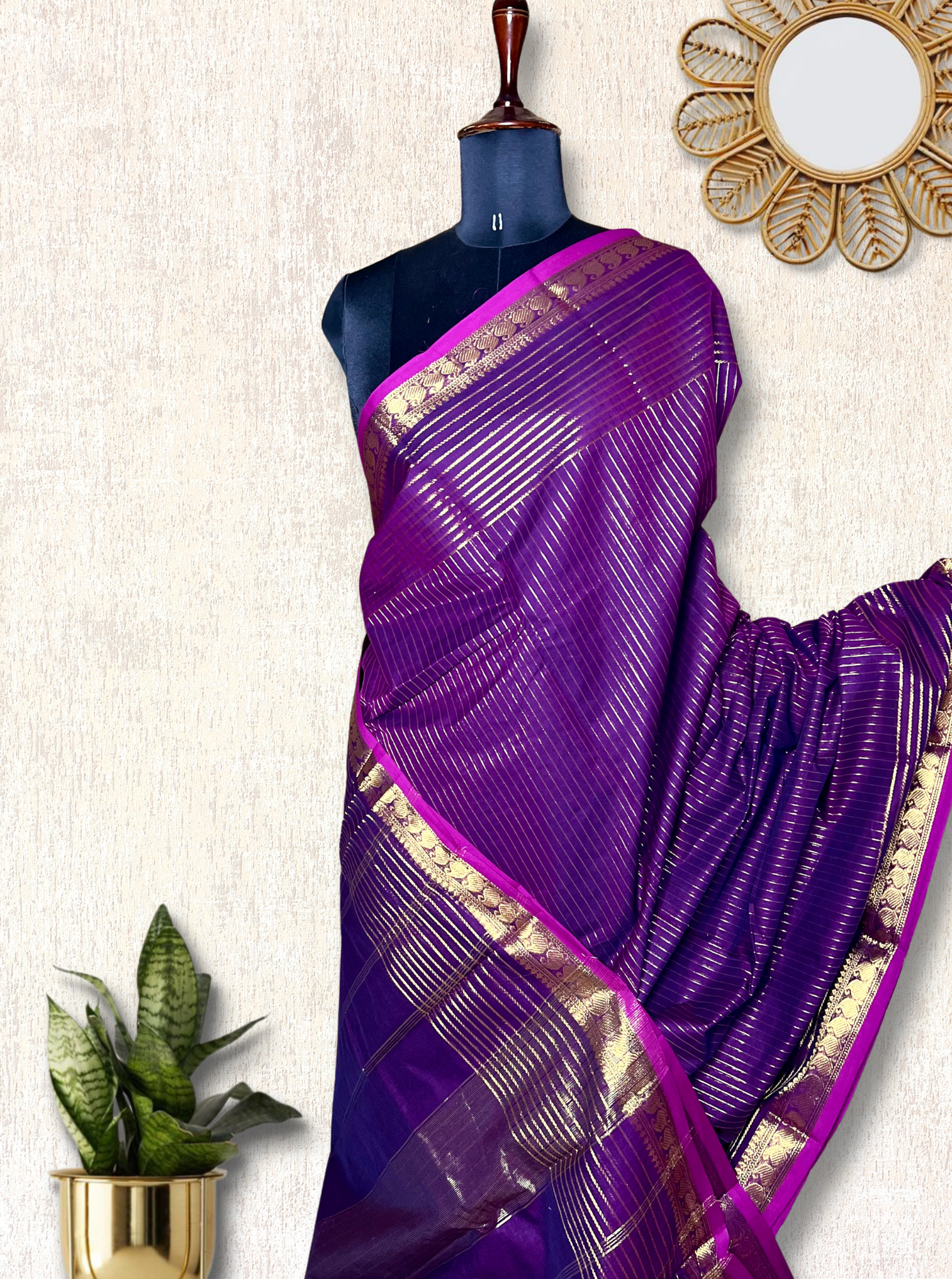 Chettinad Cotton Saree - Grape Violet + Magenta