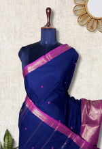 Load image into Gallery viewer, Chettinad Cotton Saree - Deep Blue + Medium Red Violet

