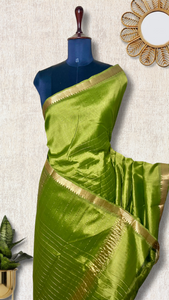 Handwoven Mangalgiri Silk Cotton Saree - Trendy Green + Gold