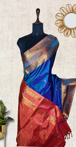 Load image into Gallery viewer, Handwoven Art Silk Saree -  Curious Blue + Persian Red
