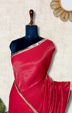 Load image into Gallery viewer, Handwoven Cotton Saree - Turkish Red + Gold
