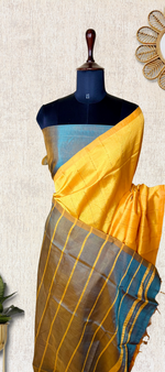 Load image into Gallery viewer, Handwoven Mangalgiri Silk Cotton Saree - Bright Sun + Steel Blue
