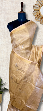 Load image into Gallery viewer, DIVA-Handwoven Metallic Linen Tissue Saree - Sandal Gold
