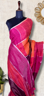 Load image into Gallery viewer, Handwoven Linen Saree -  Deep Pink + Rich Magenta
