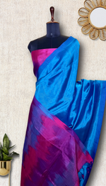 Load image into Gallery viewer, Handwoven Silk Cotton Saree - Tory Blue + Disco Purple
