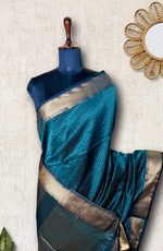 Load image into Gallery viewer, Handwoven Silk Cotton Saree - Deep Sea Green + Gold
