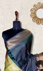 Load image into Gallery viewer, Handwoven Art Silk Saree - Zodiac Blue + Smoke Green
