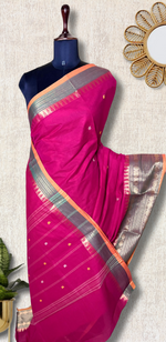Load image into Gallery viewer, Chettinad Cotton Saree - Cerise Pink + Spicy Green
