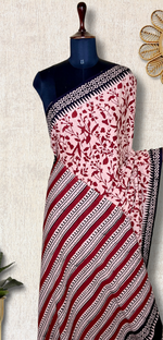 Load image into Gallery viewer, Handblock Printed Cotton Saree - Soft Pink + Flush Maroon
