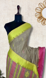 Load image into Gallery viewer, Handwoven Linen Saree - Warm Grey+ Persian Pink
