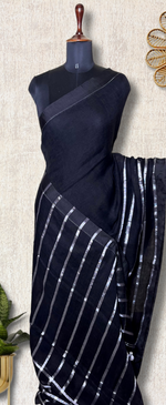 Load image into Gallery viewer, Handwoven Linen Saree - Black Pearl + Silver
