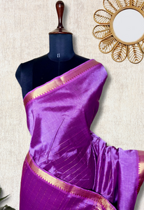 Handwoven Mangalgiri Silk Cotton Saree - Bright Lavender + Gold