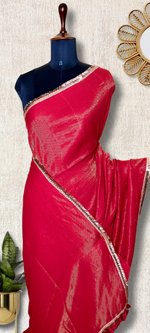 Load image into Gallery viewer, Handwoven Cotton Saree - Turkish Red + Gold
