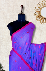 Load image into Gallery viewer, Handcrafted Cotton Saree - Medium Purple +  Poppy Red
