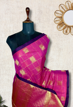 Load image into Gallery viewer, Kanchi Cotton Saree - Cardinal Pink + Curious Blue
