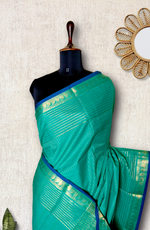 Load image into Gallery viewer, Chettinad Cotton Saree - Carribean Blue + Gold
