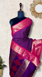 Load image into Gallery viewer, Kanchi Cotton Saree - Trendy Purple + Brilliant Rose

