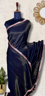 Load image into Gallery viewer, Handwoven Cotton Saree -  Pearl Black + Gold
