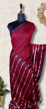 Load image into Gallery viewer, Handwoven Linen Saree - Cerise Maroon + Silver
