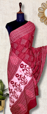 Load image into Gallery viewer, Handblock Printed Cotton Saree -  Amaranth Red  + Swiss Cream
