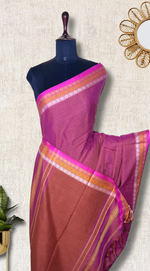 Load image into Gallery viewer, Handwoven Cotton Saree - Hippie Pink + Brown Rust
