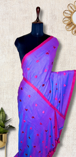 Load image into Gallery viewer, Handcrafted Cotton Saree - Medium Purple +  Poppy Red
