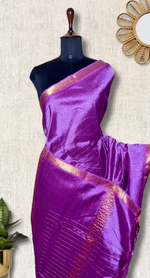 Load image into Gallery viewer, Handwoven Mangalgiri Silk Cotton Saree - Bright Lavender + Gold
