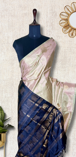 Load image into Gallery viewer, Handwoven Art Silk Saree - Stark Cream + Black Pearl
