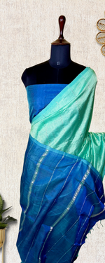 Load image into Gallery viewer, Handwoven Mangalgiri Silk Cotton Saree - Aqua Green + Havelock Blue
