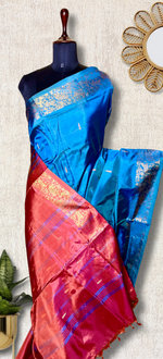 Load image into Gallery viewer, Handwoven Art Silk Saree -  Curious Blue + Persian Red
