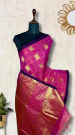 Load image into Gallery viewer, Kanchi Cotton Saree - Cardinal Pink + Curious Blue
