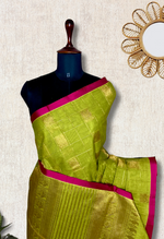 Load image into Gallery viewer, Kanchi Cotton Saree - Swamp Green + Cardinal Pink
