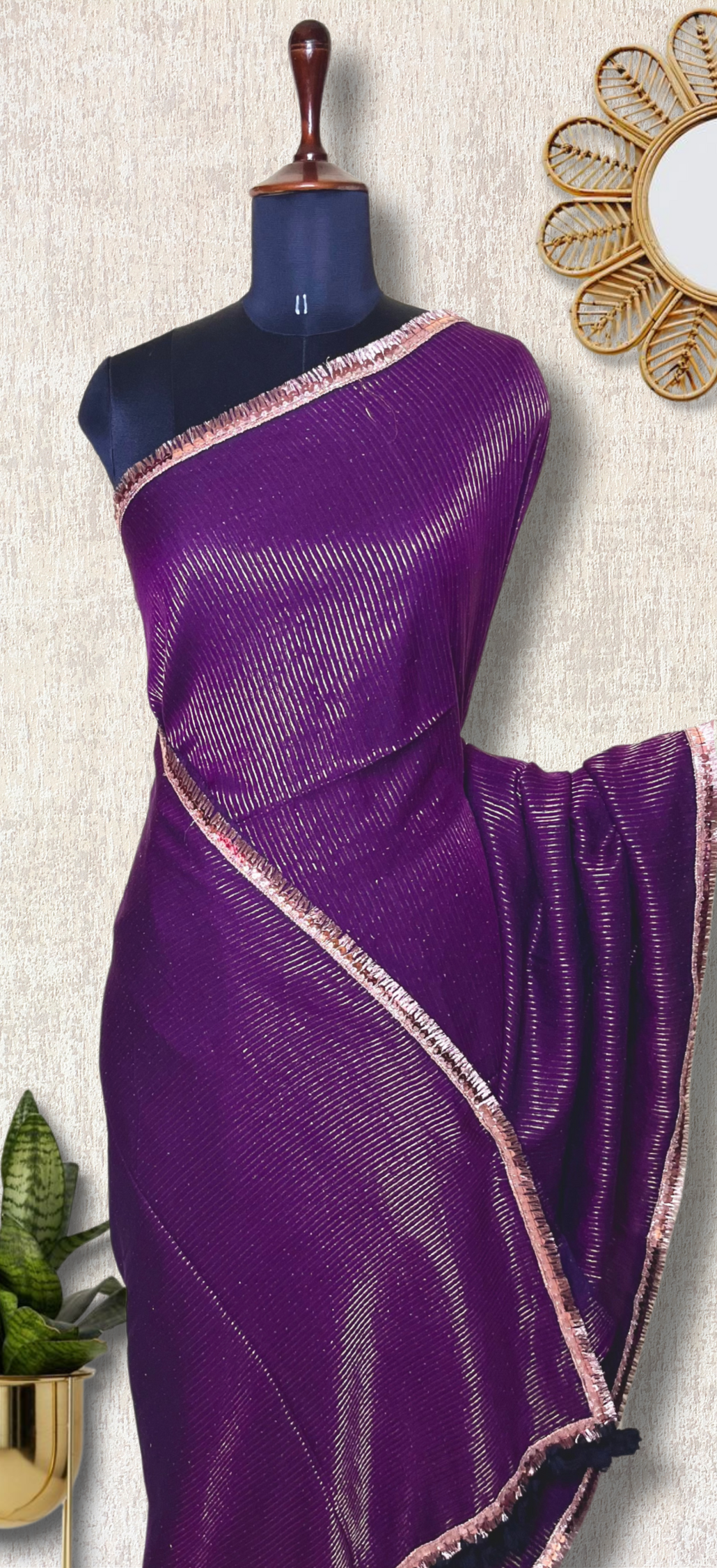 Handwoven Cotton Saree - Electric Violet + Gold