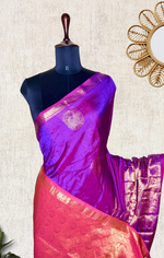 Load image into Gallery viewer, Handwoven Silk Cotton Saree - Royal purple + Flamingo Orange
