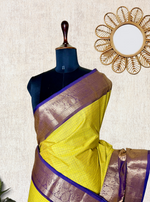 Load image into Gallery viewer, Kanchi Cotton Saree - Marigold Yellow  + Medium Purple
