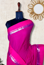 Load image into Gallery viewer, Handwoven Cotton Saree - Magenta + Persian Rose
