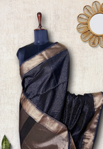 Load image into Gallery viewer, Handwoven Silk Cotton Saree - Baltic Black + Gold
