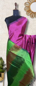 Handwoven Silk Cotton Saree - Medium Red Violet +  Sea Green